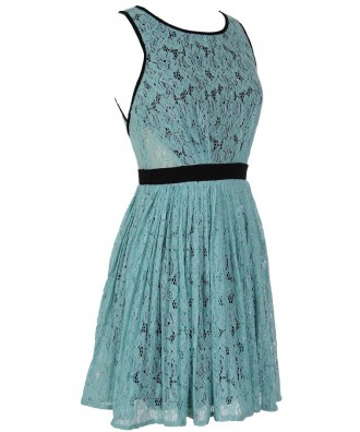 pleated contrast classy mint lace line dress closer